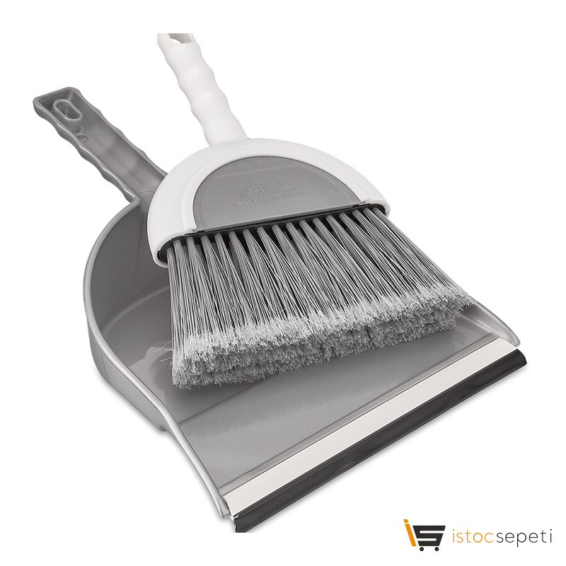 F033  Flora Süpürgeli Faraş Takımı Lastik Uçlu Gümüş
