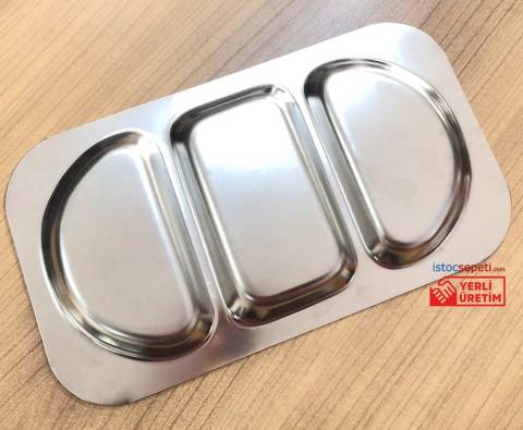 Kahvaltılık Tabldot Tabak Çelik Üç Gözlü Self Servis