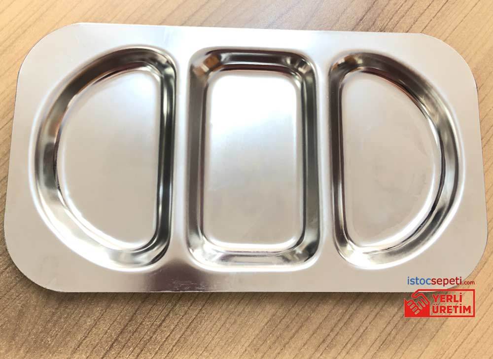 Kahvaltılık Tabldot Tabak Çelik Üç Gözlü Self Servis