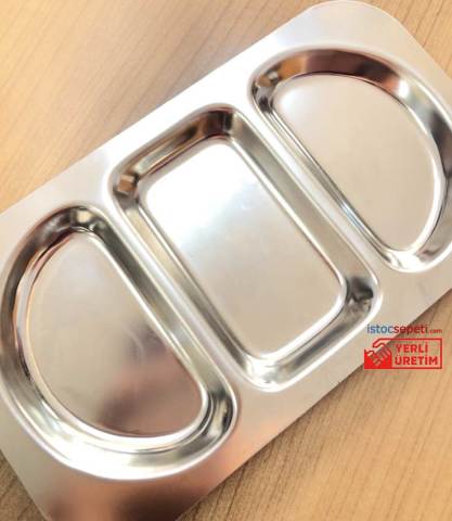 Kahvaltılık Tabldot Tabak Çelik Üç Gözlü Self Servis