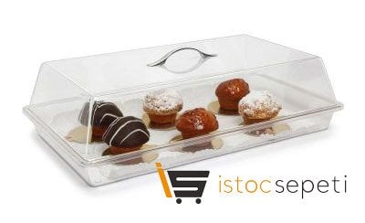 Polikarbon Kapaklı Pasta ve Kek Kutusu Metal Kulplıu 54.5x32.8 cm