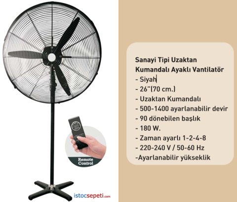 Uzaktan Kumandalı Sanayi Tipi Vantilatör 70 cm Büyük Ayaklı