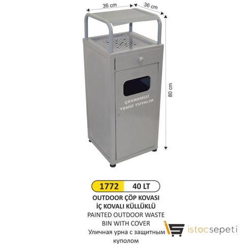 Arı Metal 1772 40 Lt Outdoor Çöp Kovası İç Kovalı Küllüklü
