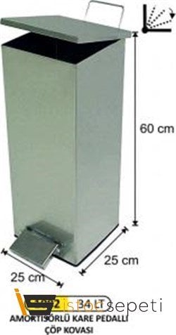 Arı Metal Kare Pedallı Amortisörlü 34 Lt Paslanmaz Çelik Çöp Kovası