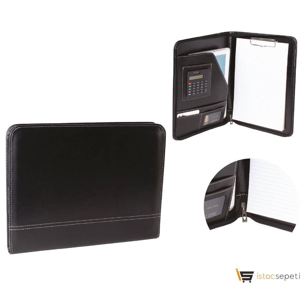 A4 Boy VIP Lüks Suni Deri Kapaklı Fermuarlı Toplantı Bloknotu Promosyon