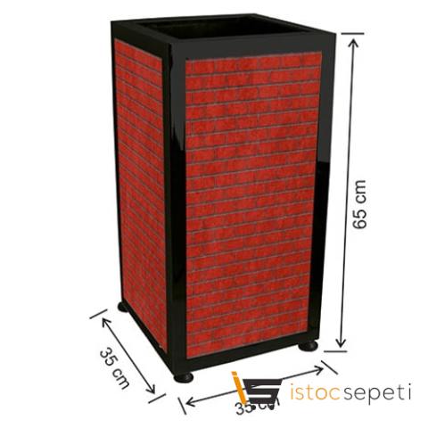 Arı Metal 1731 Bahçe Çöp Kovası Kare Ahşaplı Dekorlu Metal İç Kovalı