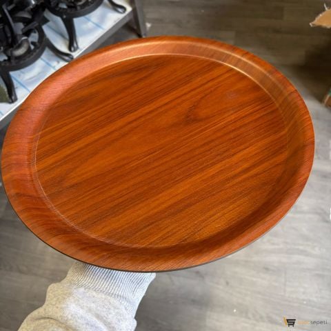 Ahşap Desenli 33Cm Kaymaz Tepsi 10 Adet Toptan