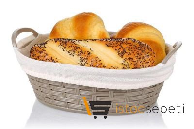 Hasır Desenli Oval Ekmek Sepeti Bez Kaplamalı 24 cm