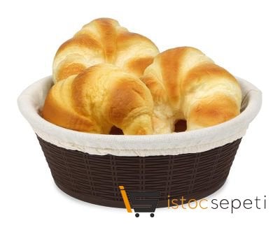 Hasır Desenli Yuvarlak Ekmek Sepeti Bez Kaplamalı 23.5 cm