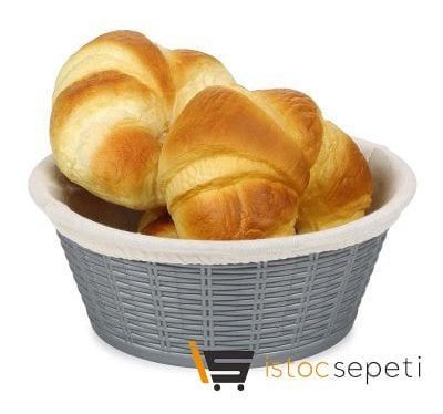 Ekmek Sepeti Hasır Desenli Yuvarlak Bez Kaplamalı 19.5 cm
