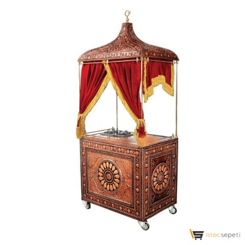 Bakır Türk Kahve Arabası Tekerlekli Stand