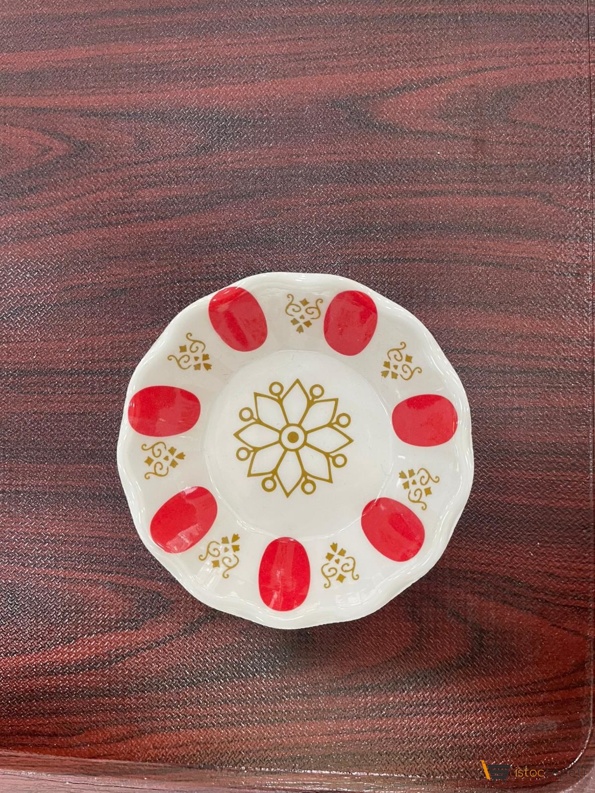 Kırmızı Desenli Kahveci Çay Tabağı 10 Adet Toptan