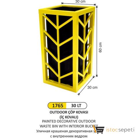 Arı Metal 1765 30 Lt Outdoor Çöp Kovası Dekoratif Boyalı İç Kovalı
