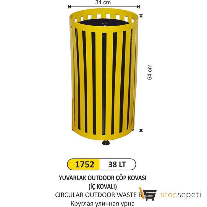 Arı Metal 1752 Yuvarlak Outdoor Çöp Kovası 58 Lt