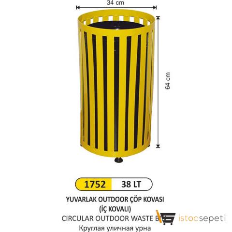 Arı Metal 1752 Yuvarlak Outdoor Çöp Kovası 58 Lt