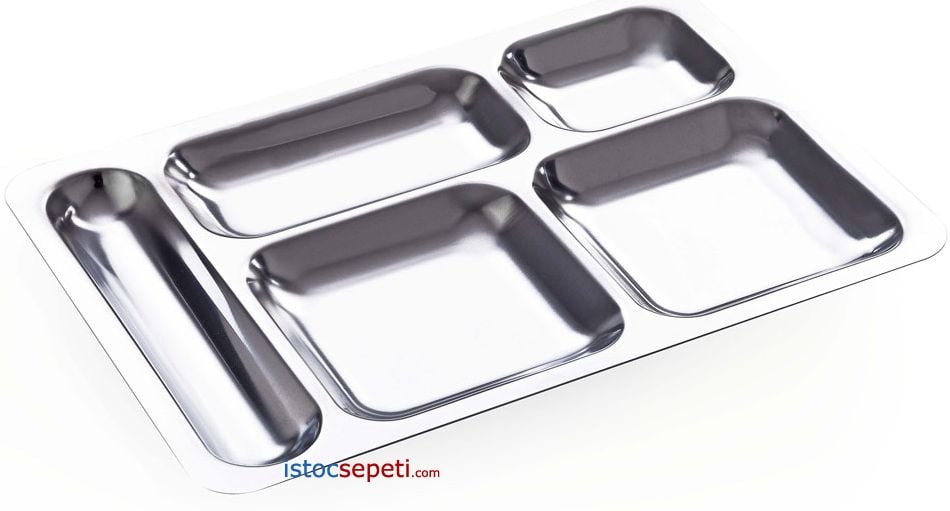 Tabldot Tabak 5 Gözlü Çelik Tabldot Yemek Servis Tabağı