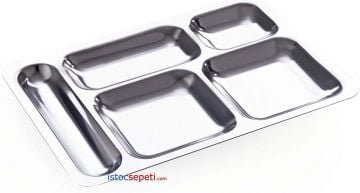 Tabldot Tabak 5 Gözlü Çelik Tabldot Yemek Servis Tabağı