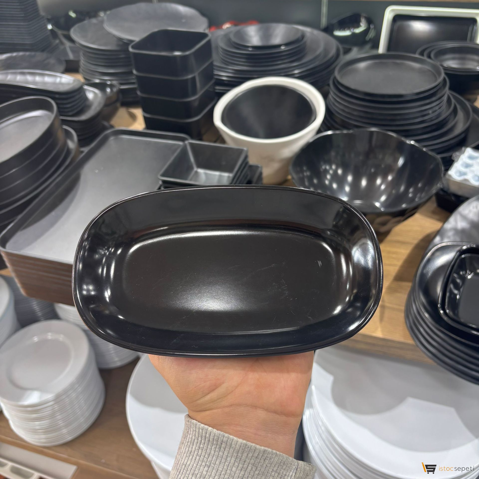 Melamin 24cm Oval Kayık Siyah Tabak 10 Adet Toptan