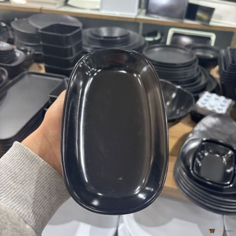 Melamin 24cm Oval Kayık Siyah Tabak 10 Adet Toptan
