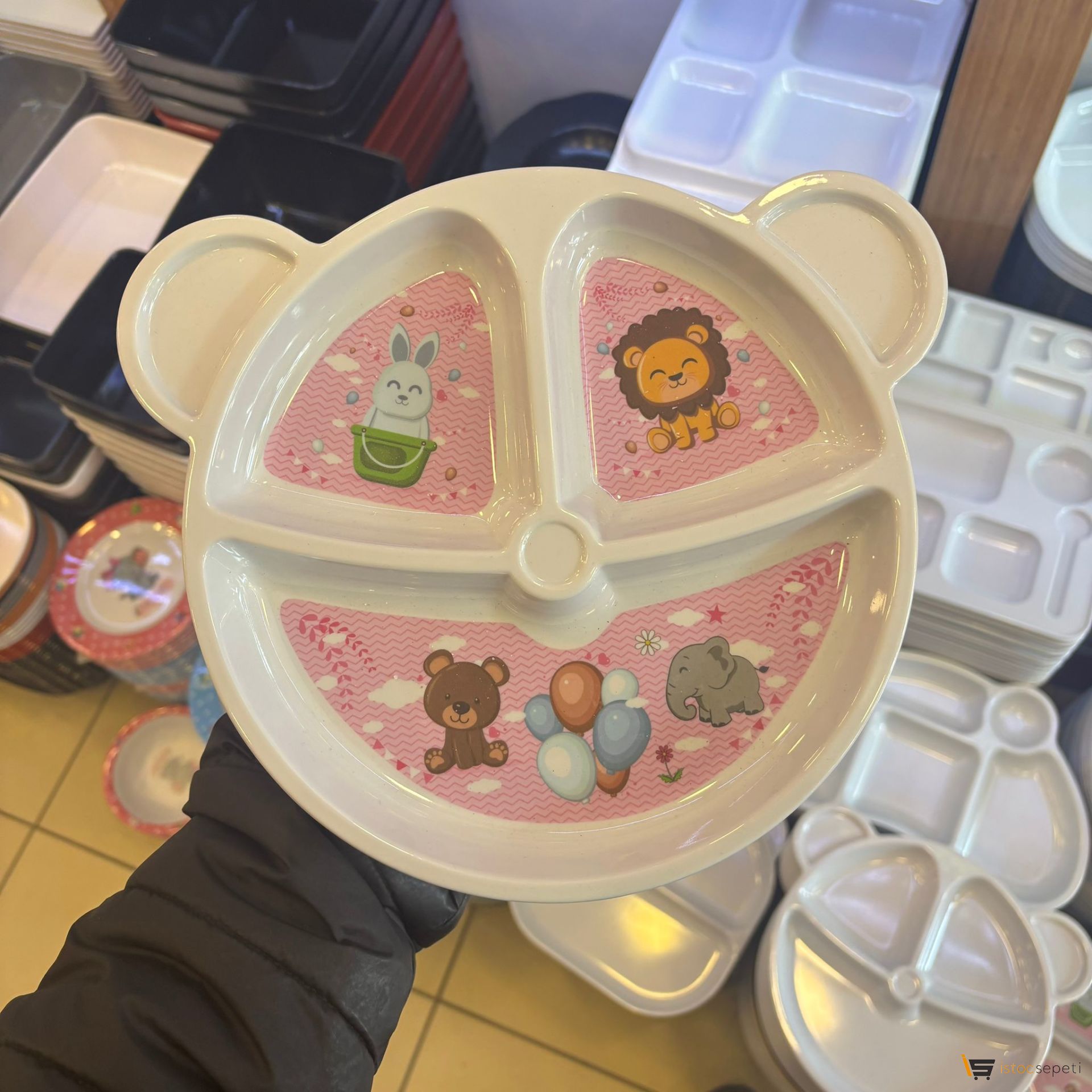 Anaokulu Çocuk Desenli Tabldot Tabak 3 bölmeli 10 Adet Toptan