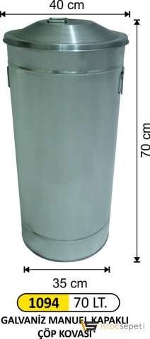 Arı Metal Galvaniz Manuel Kapaklı Çöp Kovası 80Lt