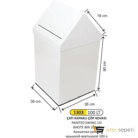 Arı Metal 1303 Çatı Kapaklı Boyalı Çöp Kovası 100 Litre