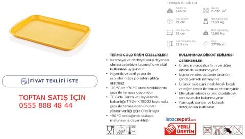 Servis Tepsisi Toptan 20 Adet Cafe ve Fast Food Tepsileri Sarı Renkli