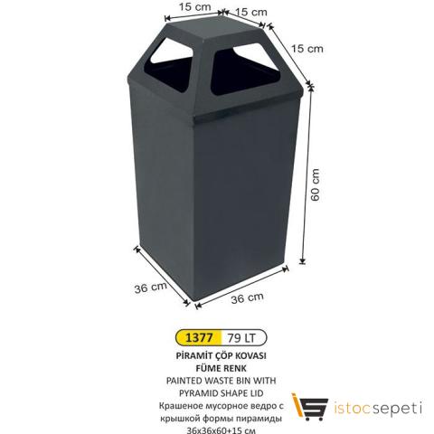 Arı Metal 1377 79 Lt Piramit Çöp Kovası Füme Renk 36X36X60+15 Cm