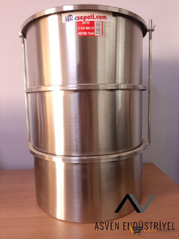 En Büyük Sefer Tası 30x15cm Yemek Taşımak İçin Çelik 3 Katlı 30 Kişilik