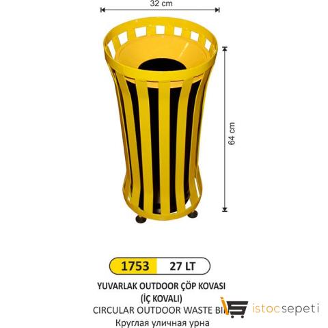 Arı Metal 1753 27Lt Outdoor Yuvarlak Çöp Kovası