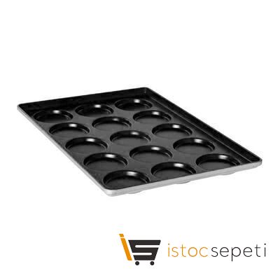 Hamburger Ekmeği Tavası Alüminyum 15 Gözlü 1.5 mm 40x60 cm Kaplamalı Siyah