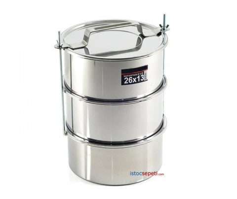 Yemek Taşıma Kabı Çelik 3 Katlı 20 Lt 20 Kişilik 26x13cm