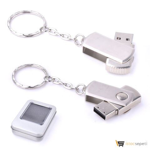 Promosyon 8 GB Döner Kapaklı Metal Anahtarlık USB Bellek