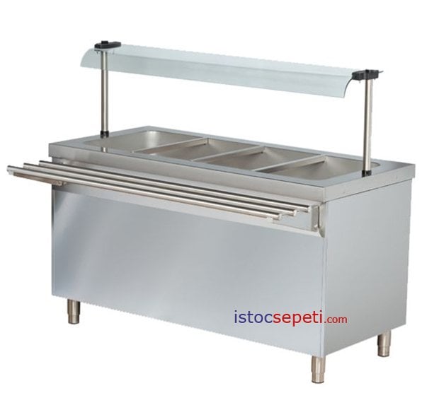 Benmari Altı Sıcak Dolaplı Sıcak Yemek Tezgahı 4 Havuzlu Elektrik ile Çalışan Benmari