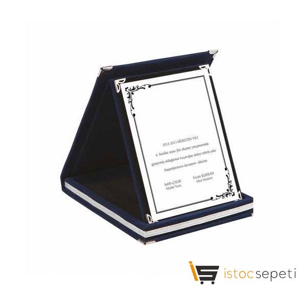 Kadife Kutulu Lacivert Plaket 15*20 cm Promosyon