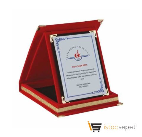 Kadife Kutulu Kırmızı Plaket 15*20 cm Promosyon