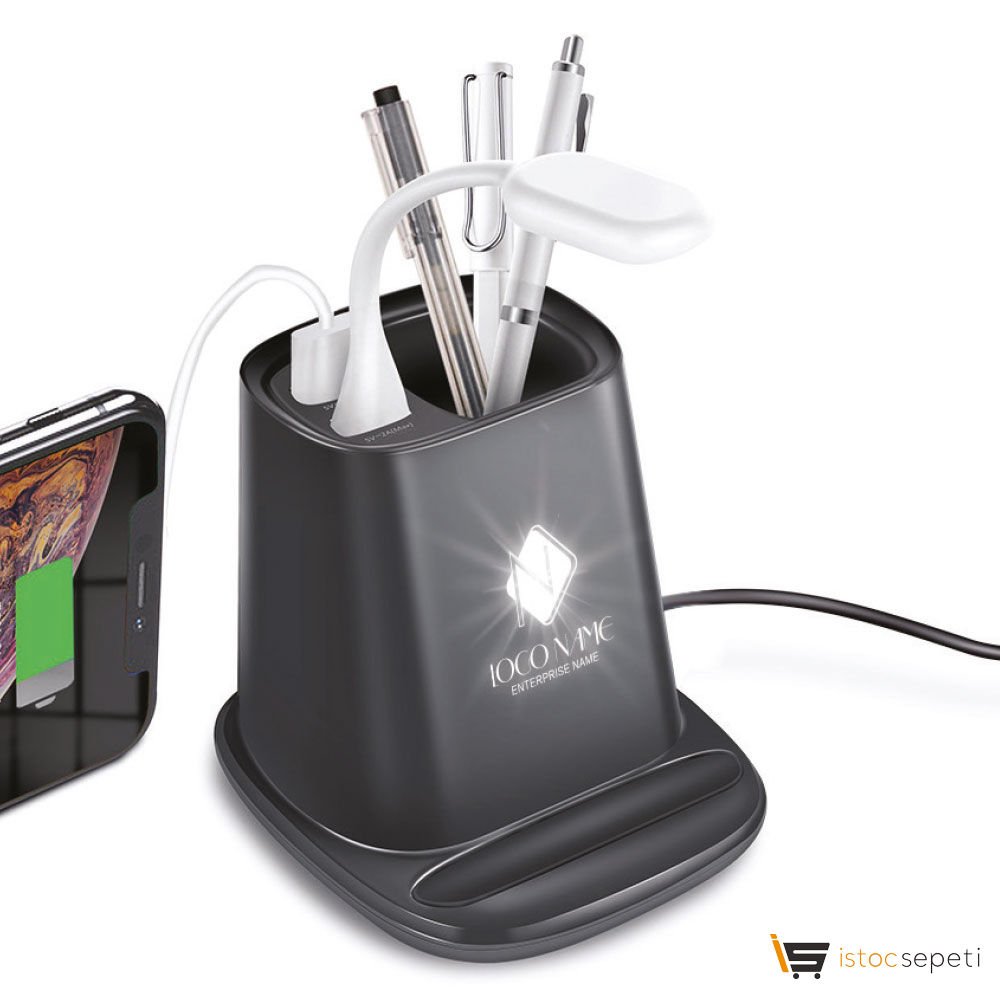 Wireless Mobil Şarj Cihazı Kalemlik ve LED Lamba Promosyon 