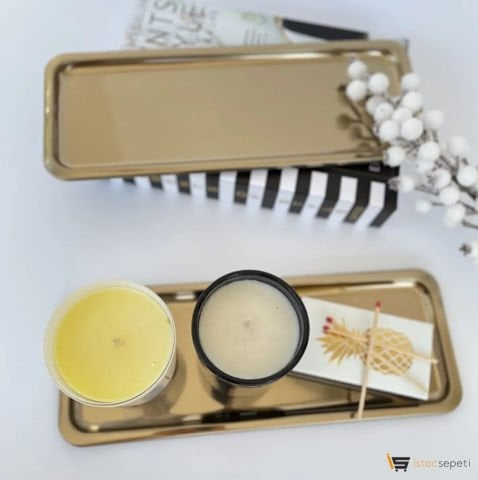 3'lü Gold Dikdörtgen Servis Sunum Tepsisi