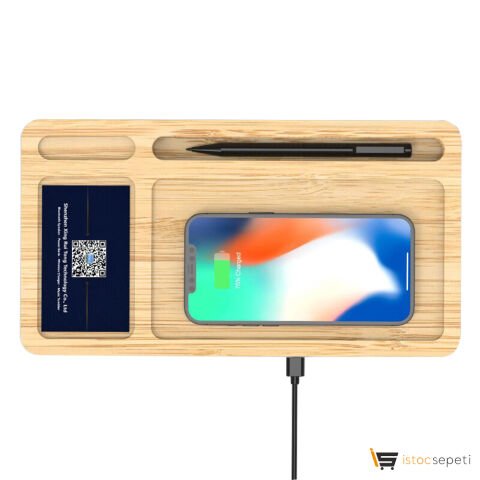 Promosyon Bambu Masaüstü Organizer Wireless Mobil Şarj Cihazı