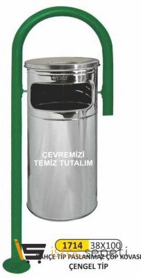 Arı Metal 1709 Bahçe Tip Çöp Kovası Şapkalı Paslanmaz
