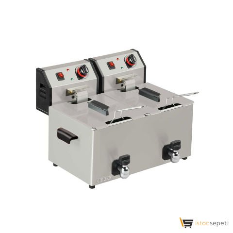 Omake FRT.01.E21 Tahliye Vanalı Fritöz, 6+6 L, Elektrikli, 230 V