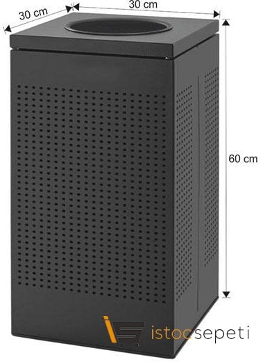 Arı Metal 1769 54 Lt Dış Mekan Çöp Kovası Kare Delikli Siyah 16 Cm Kapak Ölçüsü