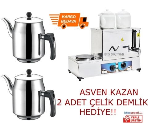Asven Çay Kazanı Çift Demlikli Elektrikli 20 Lt + 2 Demlik Hediye!