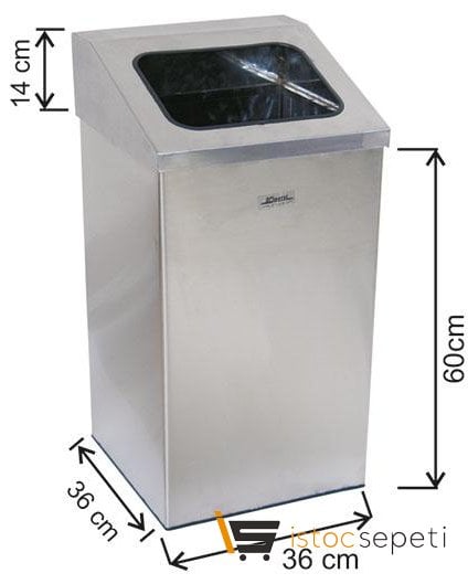 Arı Metal 1362 İmaj Kare Çöp Kovası Paslanmaz 79 Litre 36X36X60+14 Cm
