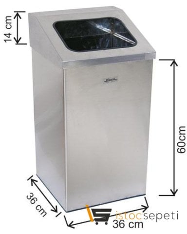 Arı Metal 1362 İmaj Kare Çöp Kovası Paslanmaz 79 Litre 36X36X60+14 Cm