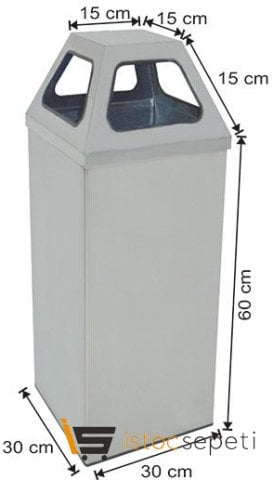 Arı Metal 1777 54 Lt Piramit Kapaklı Paslanmaz Çöp Kovası 30X30X60+15 Cm