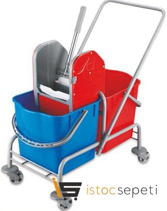 Arı Metal 7350 Çift Kovalı Temizlik Arabası Metal Taşıyıcı Plastik Press