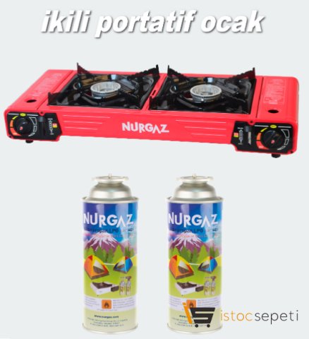 Nurgaz İkili Portatif Ocak +2 Kartuş Hediye