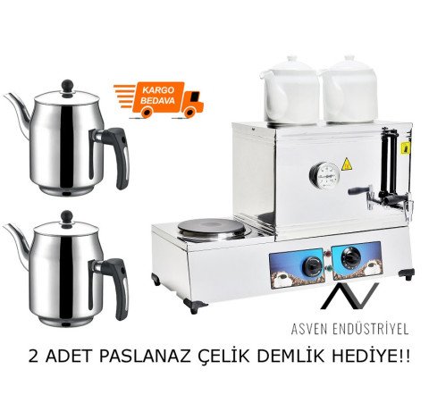 Çay Kazanı Fiyatları 2 Demlikli Elektrikli + 2 Çelik Demlik Hediye!