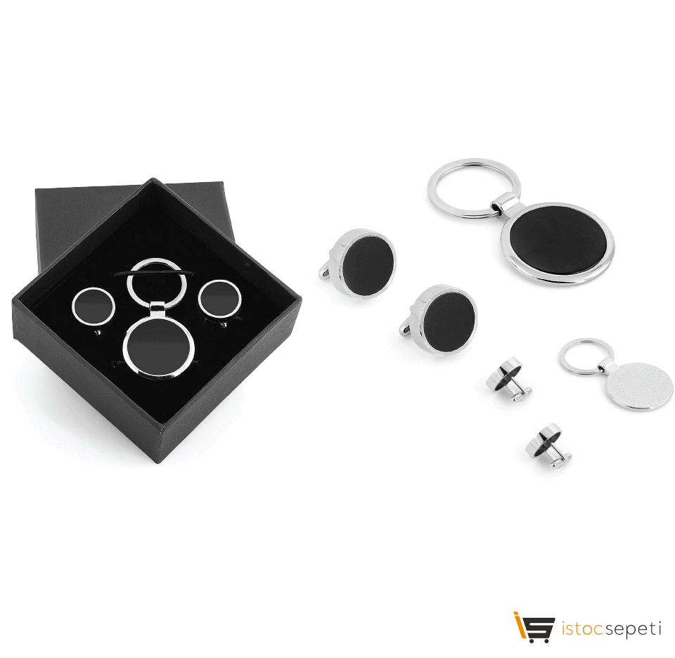 Kutulu Metal Anahtarlık Kol Düğmeli Set Promosyon